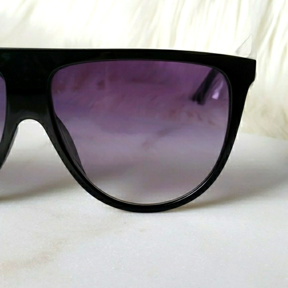 New 🎅 Black Thin Flat Top Oversized Sunglasses - Picture 8 of 8